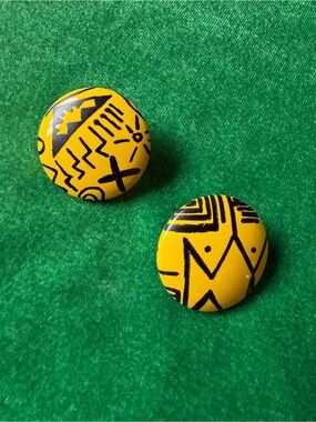 Yellow & Black Button Earrings